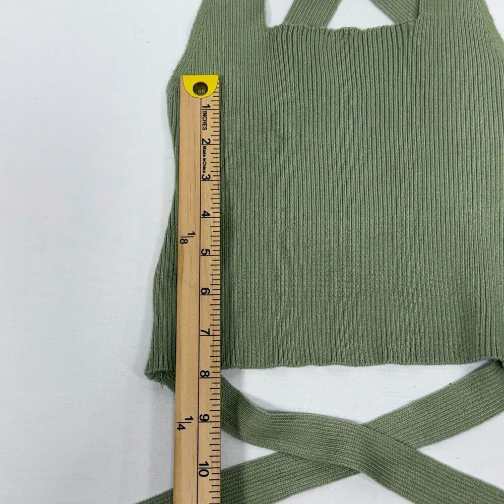 Cropped Sage Green Ribbed Crisscross Cutout Wrap Top Dreamers by Debut Size XS - Picture 4 of 8